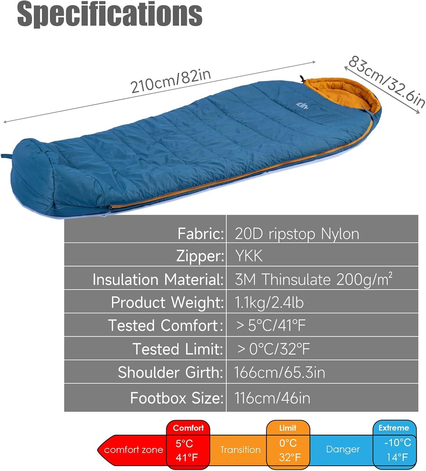 image:imageiClimb 3M Thinsulate Insulation Mummy Sleeping Bag with Compression Sack Ultralight Compact Warm Washable for Adults Indoor Outdoor Backpacking Camping HikingBlue