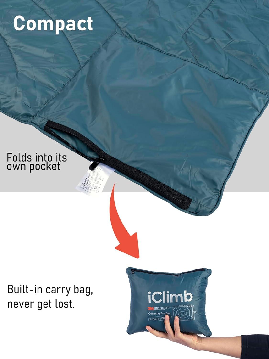 image:imageiClimb 3M Thinsulate Insulation Warm Camping Blanket Ultralight CompactBlue