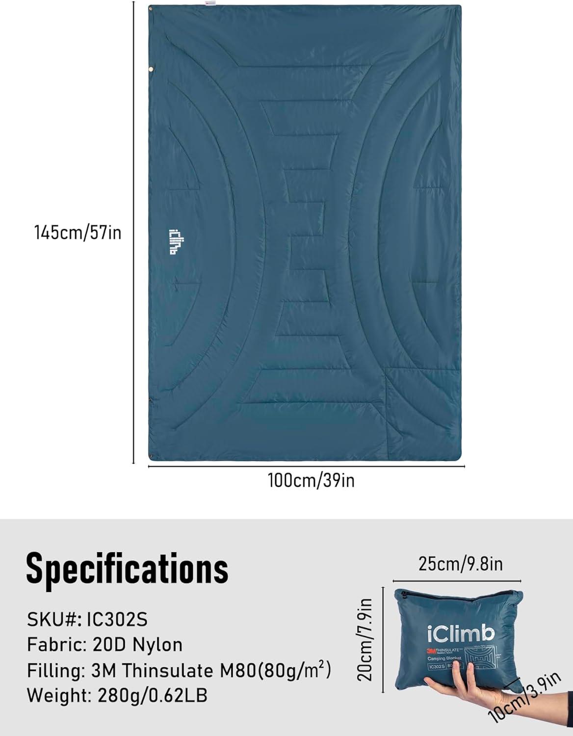 image:imageiClimb 3M Thinsulate Insulation Warm Camping Blanket Ultralight CompactBlue