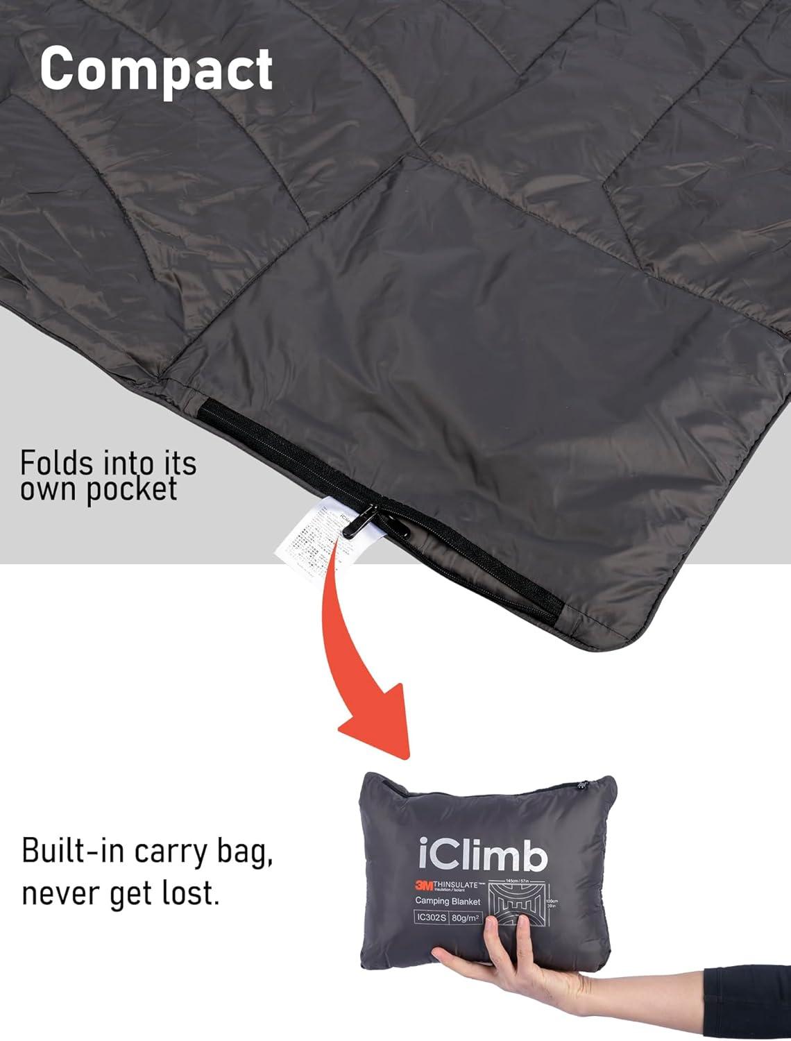 image:imageiClimb 3M Thinsulate Insulation Warm Camping Blanket Ultralight CompactDark Grey