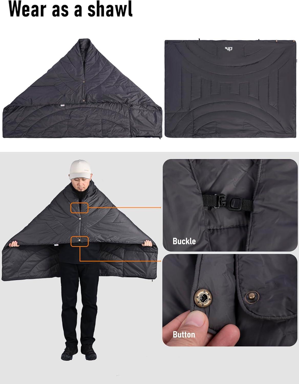 image:imageiClimb 3M Thinsulate Insulation Warm Camping Blanket Ultralight CompactDark Grey