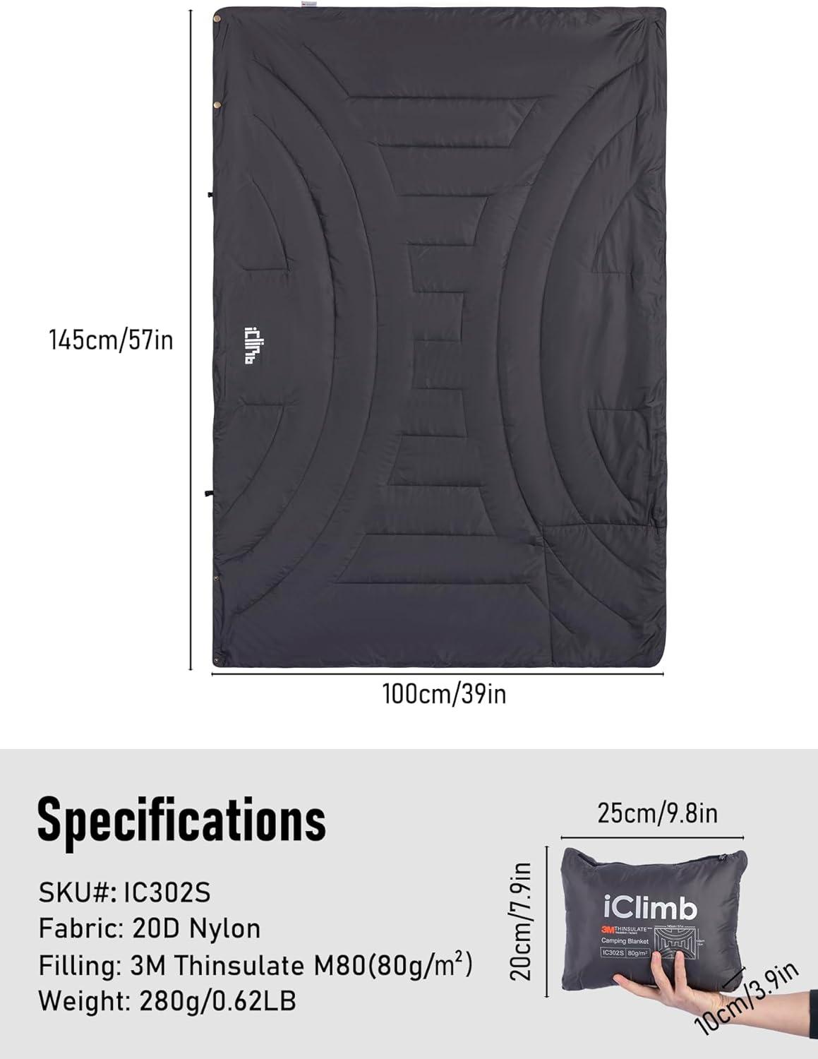 image:imageiClimb 3M Thinsulate Insulation Warm Camping Blanket Ultralight CompactDark Grey
