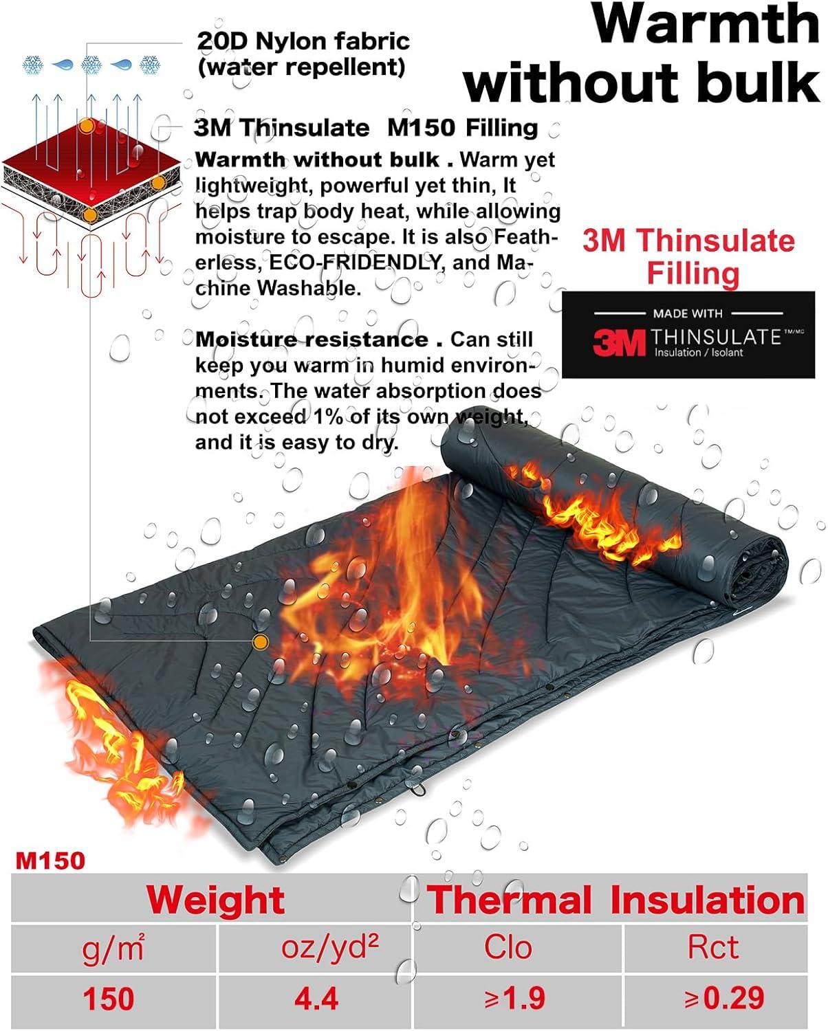 image:imageiClimb 3M Thinsulate Insulation Warm Camping Blanket Ultralight CompactDark Grey