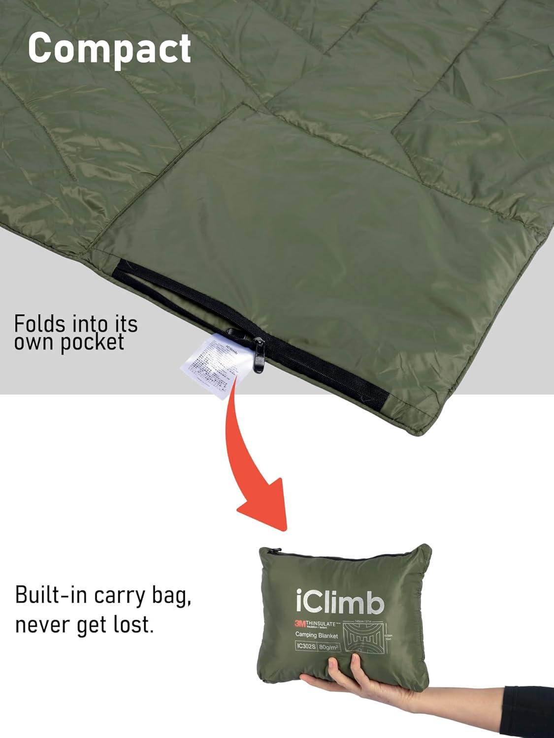 image:imageiClimb 3M Thinsulate Insulation Warm Camping Blanket Ultralight CompactGreen