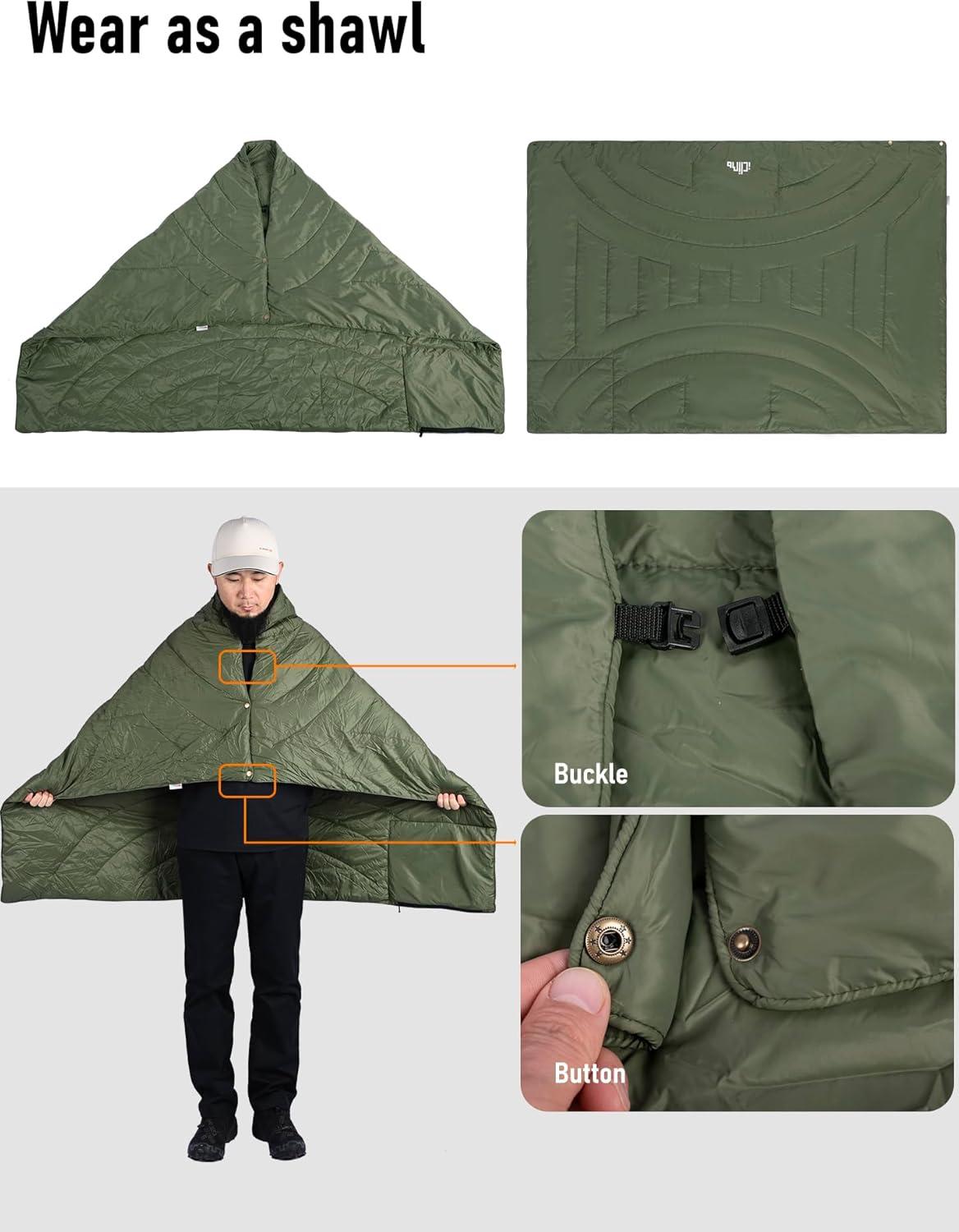 image:imageiClimb 3M Thinsulate Insulation Warm Camping Blanket Ultralight CompactGreen