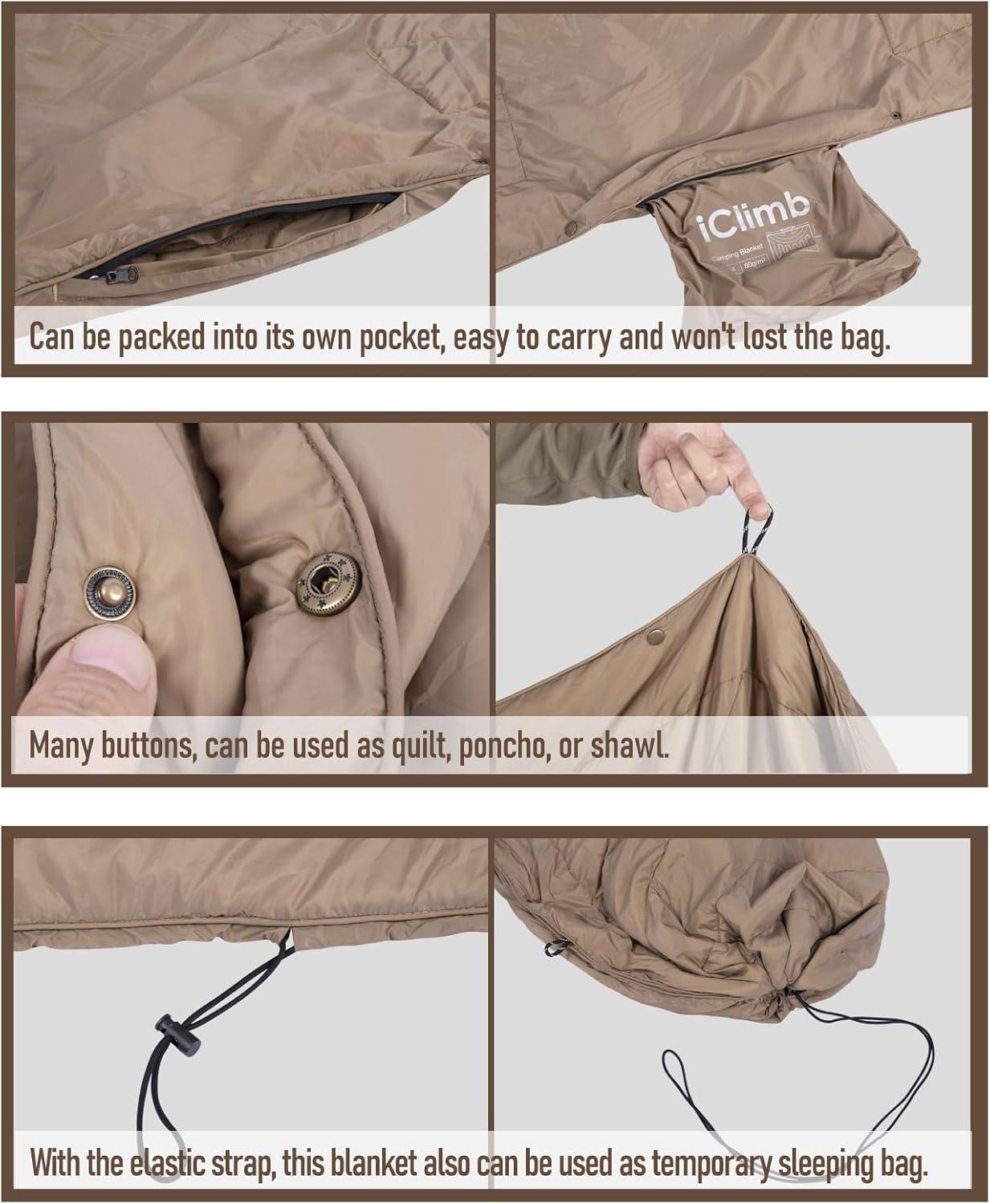 image:imageiClimb 3M Thinsulate Insulation Warm Camping Blanket Ultralight CompactKhaki