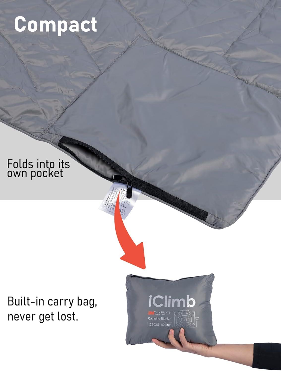 image:imageiClimb 3M Thinsulate Insulation Warm Camping Blanket Ultralight CompactLight Grey