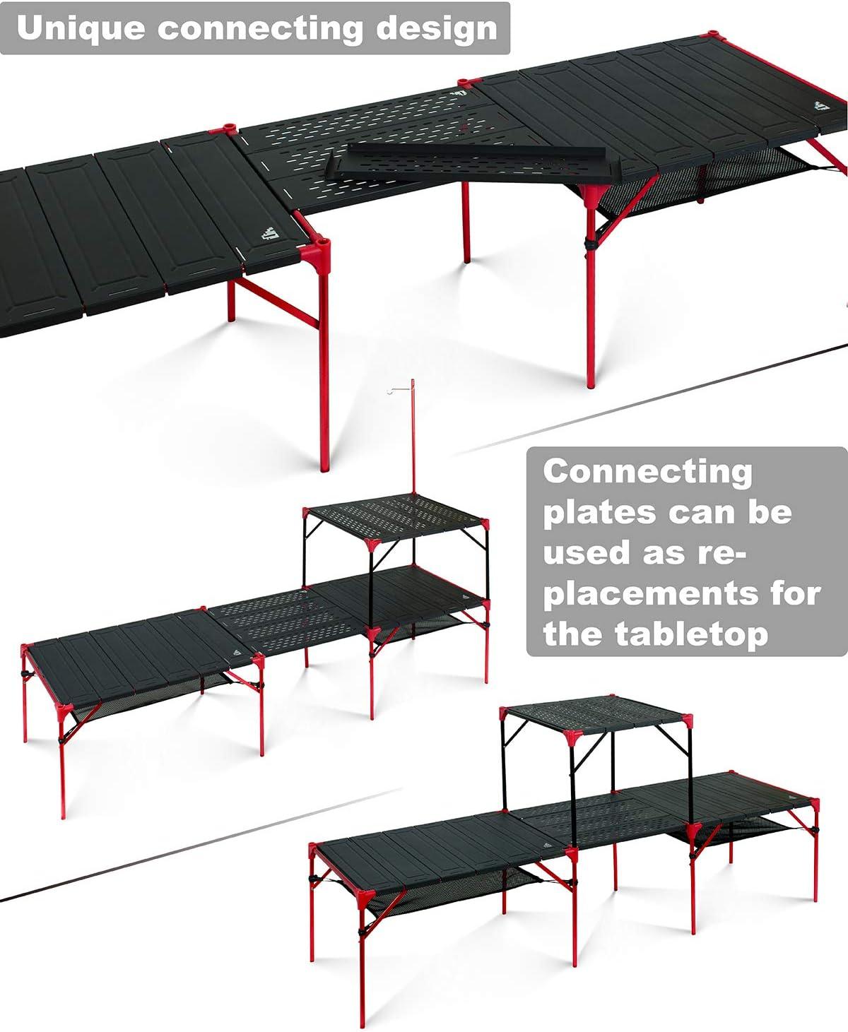 image:imageiClimb Extendable Folding Table Large Tabletop Area Ultralight Compact with Hollow Out Tabletop and Carry Bag for Camping Backpacking Beach Concert BBQ Party Three Size Black LBlack
