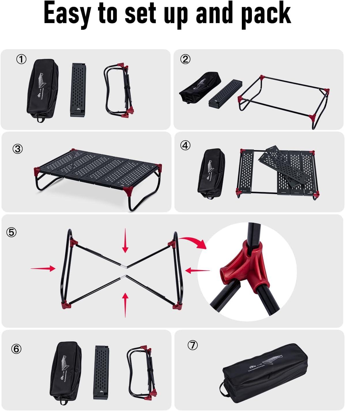 image:imageiClimb Extendable Folding Table Large Tabletop Area Ultralight Compact with Hollow Out Tabletop and Carry Bag for Camping Backpacking Beach Concert BBQ Party Three Size Black LBlack