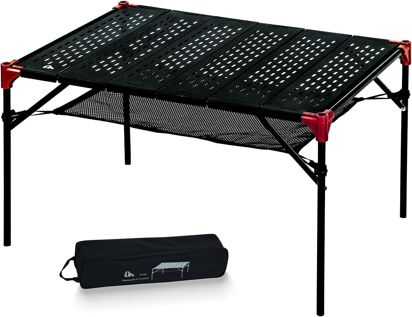 image:imageiClimb Extendable Folding Table Large Tabletop Area Ultralight Compact with Hollow Out Tabletop and Carry Bag for Camping Backpacking Beach Concert BBQ Party Three Size Black LBlack