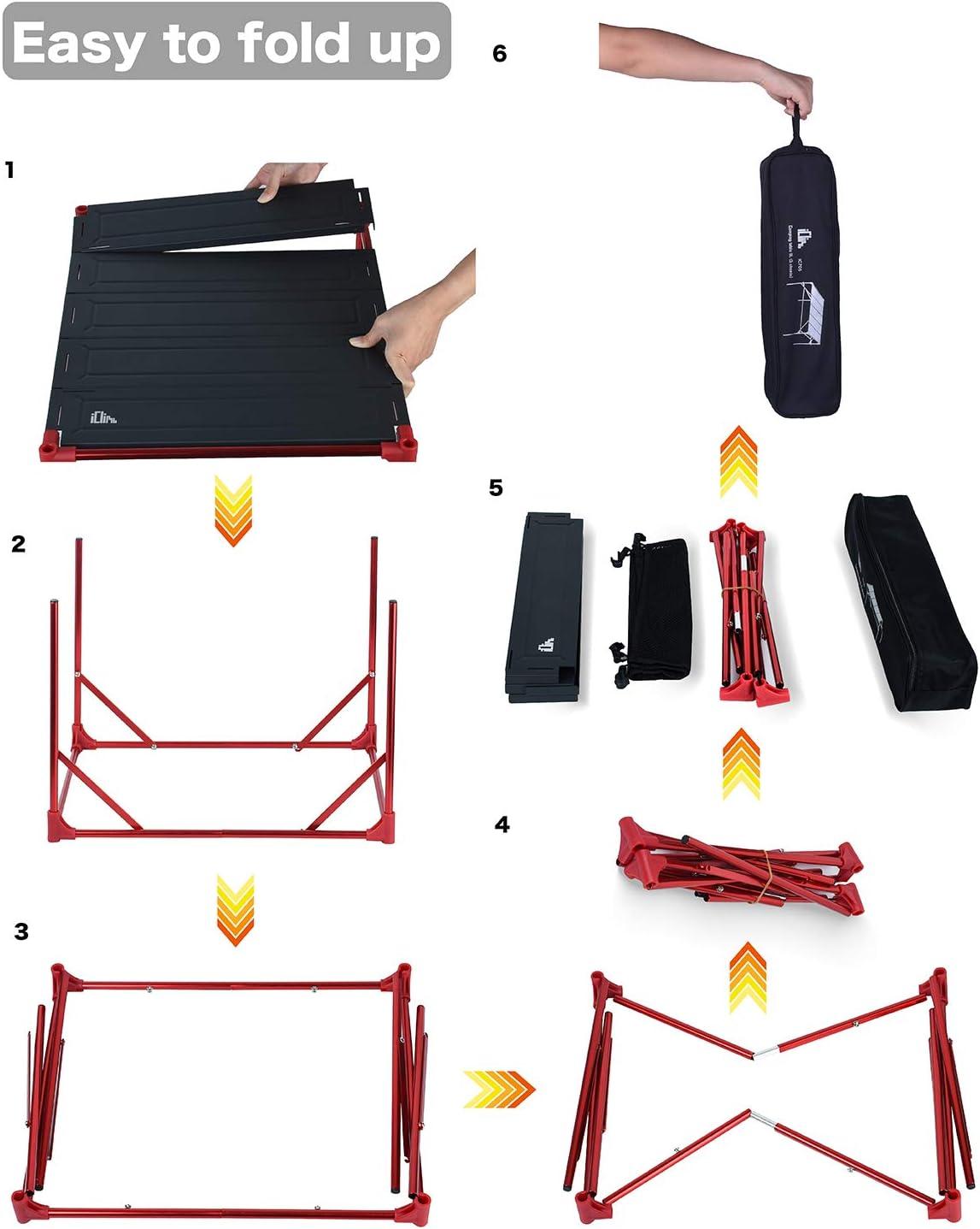 image:imageiClimb Extendable Folding Table Large Tabletop Area Ultralight Compact with Hollow Out Tabletop and Carry Bag for Camping Backpacking Beach Concert BBQ Party Three Size Black LBlack