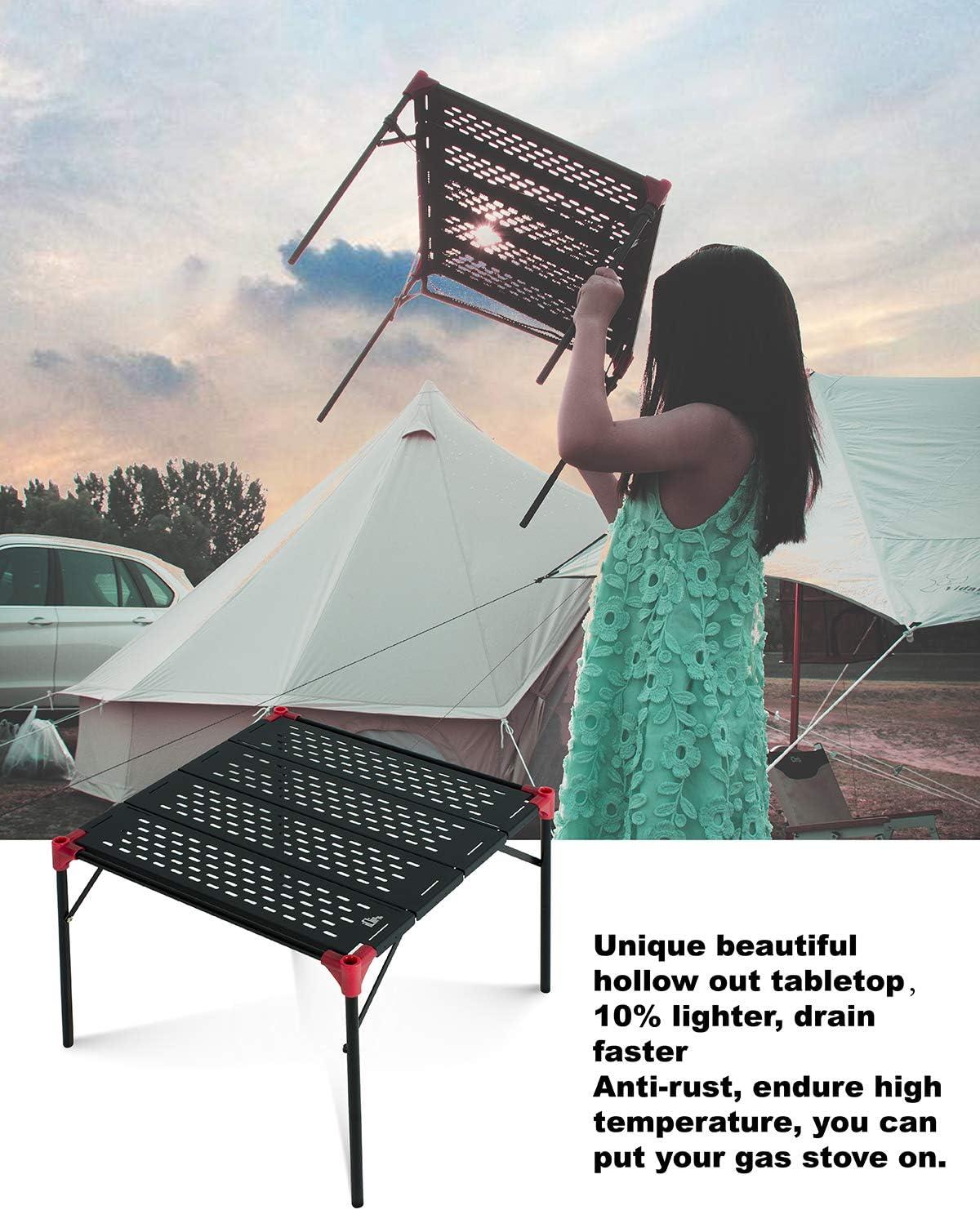 image:imageiClimb Extendable Folding Table Large Tabletop Area Ultralight Compact with Hollow Out Tabletop and Carry Bag for Camping Backpacking Beach Concert BBQ Party Three Size Black LBlack