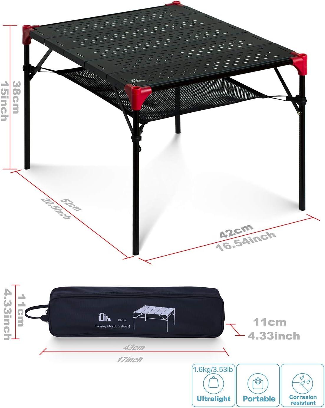 image:imageiClimb Extendable Folding Table Large Tabletop Area Ultralight Compact with Hollow Out Tabletop and Carry Bag for Camping Backpacking Beach Concert BBQ Party Three Size Black LBlack