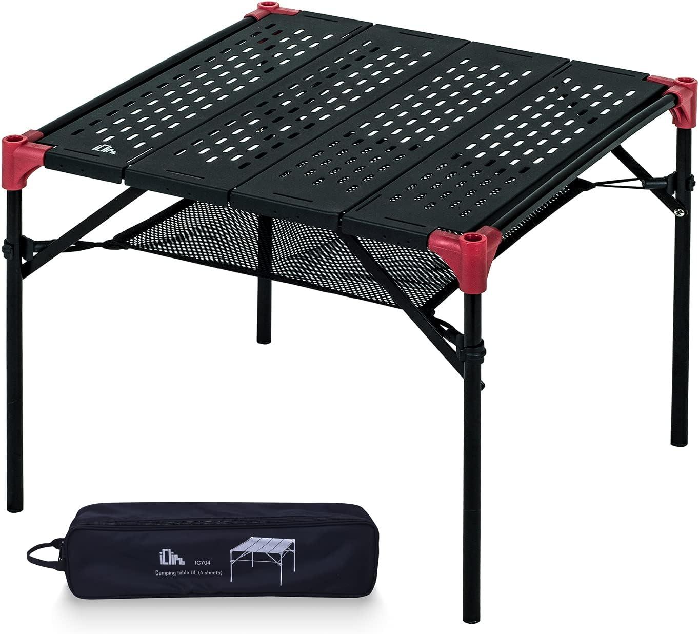 image:imageiClimb Extendable Folding Table Large Tabletop Area Ultralight Compact with Hollow Out Tabletop and Carry Bag for Camping Backpacking Beach Concert BBQ Party Three Size Black LBlack