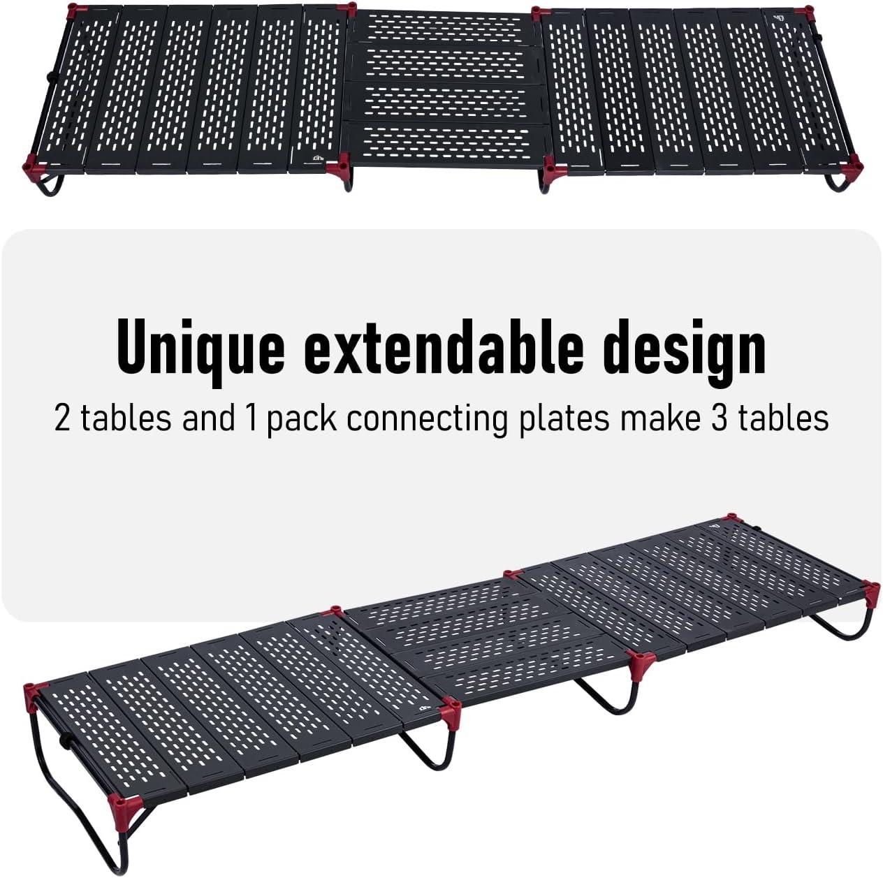 image:imageiClimb Extendable Folding Table Large Tabletop Area Ultralight Compact with Hollow Out Tabletop and Carry Bag for Camping Backpacking Beach Concert BBQ Party Three Size Black LBlack