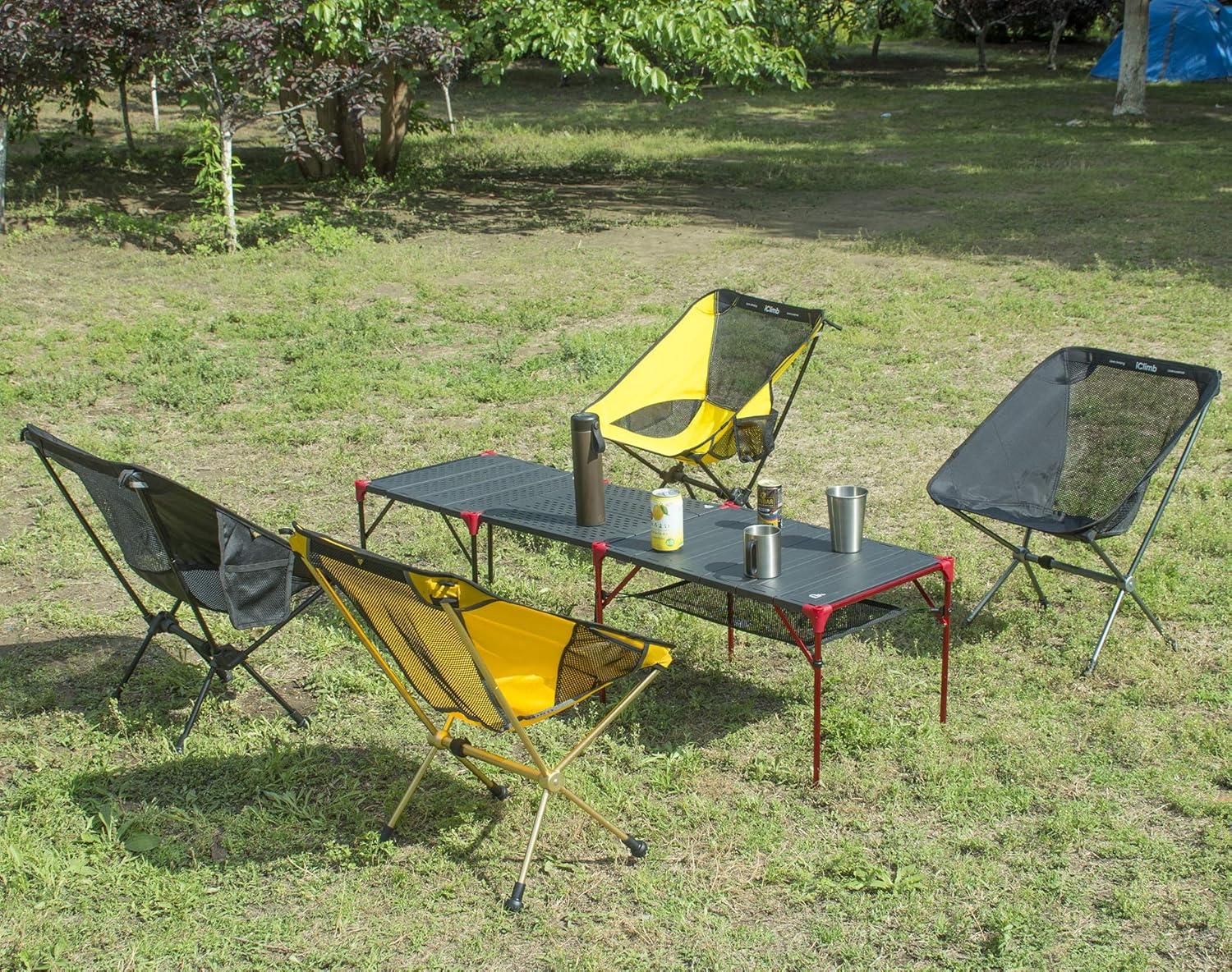 image:imageiClimb Extendable Folding Table Large Tabletop Area Ultralight Compact with Hollow Out Tabletop and Carry Bag for Camping Backpacking Beach Concert BBQ Party Three Size Black LBlack