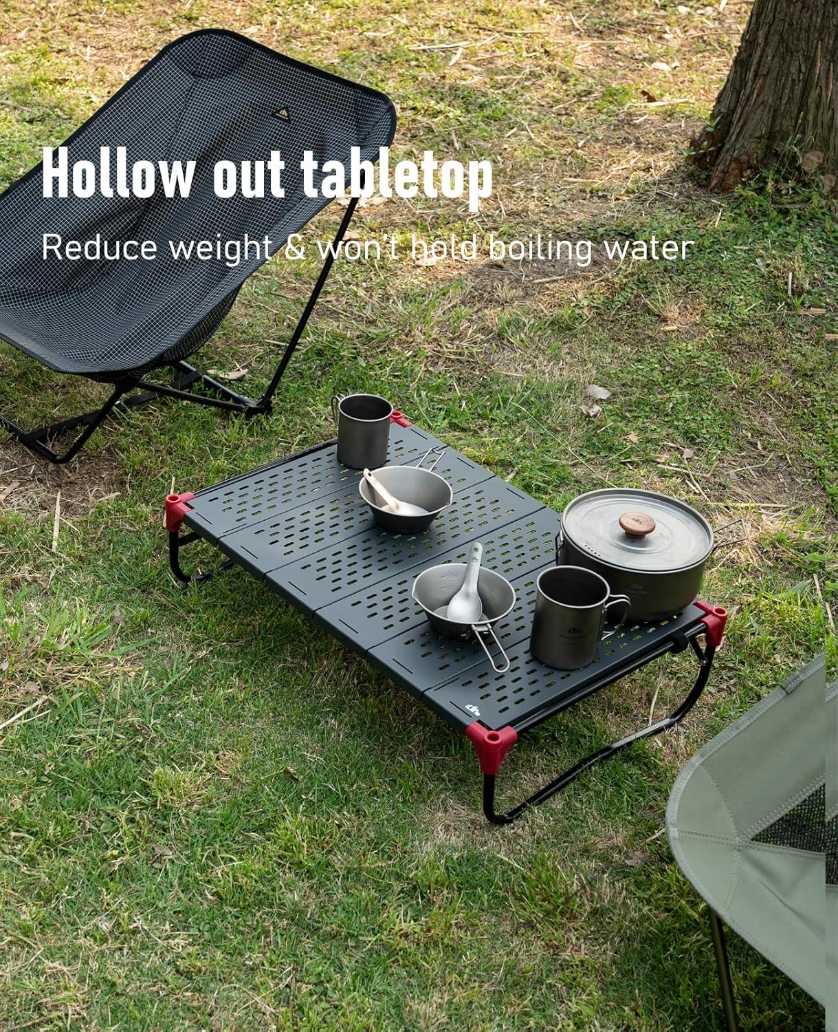 image:imageiClimb Extendable Folding Table Large Tabletop Area Ultralight Compact with Hollow Out Tabletop and Carry Bag for Camping Backpacking Beach Concert BBQ Party Three Size Black LBlack