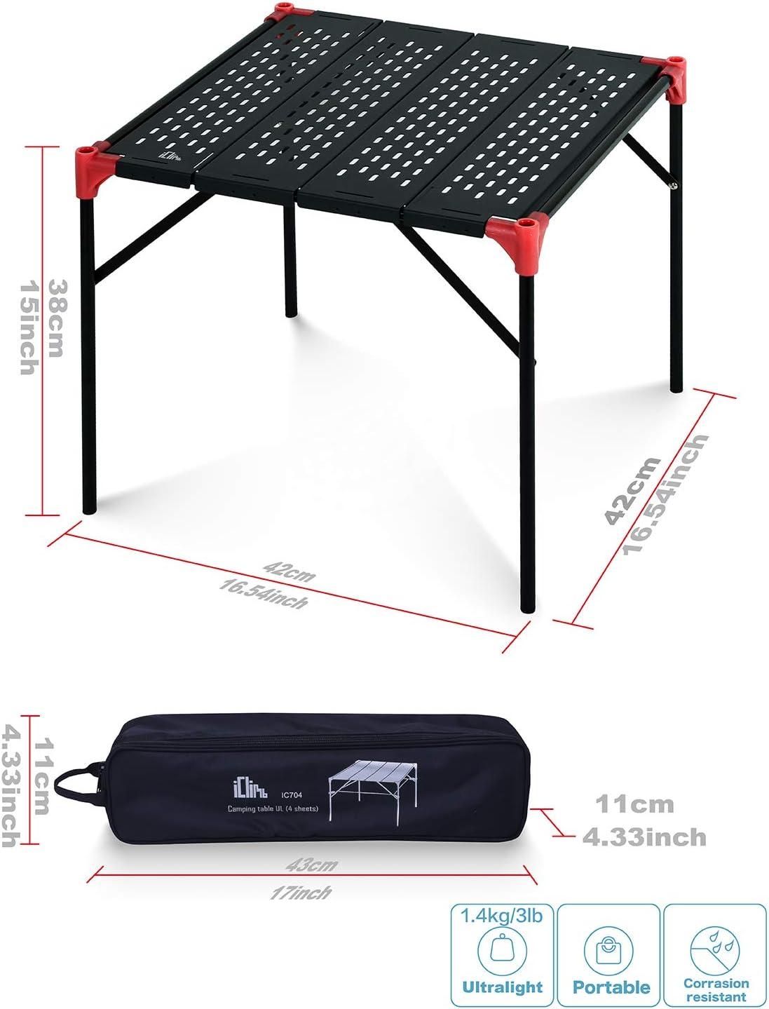 image:imageiClimb Extendable Folding Table Large Tabletop Area Ultralight Compact with Hollow Out Tabletop and Carry Bag for Camping Backpacking Beach Concert BBQ Party Three Size Black LBlack