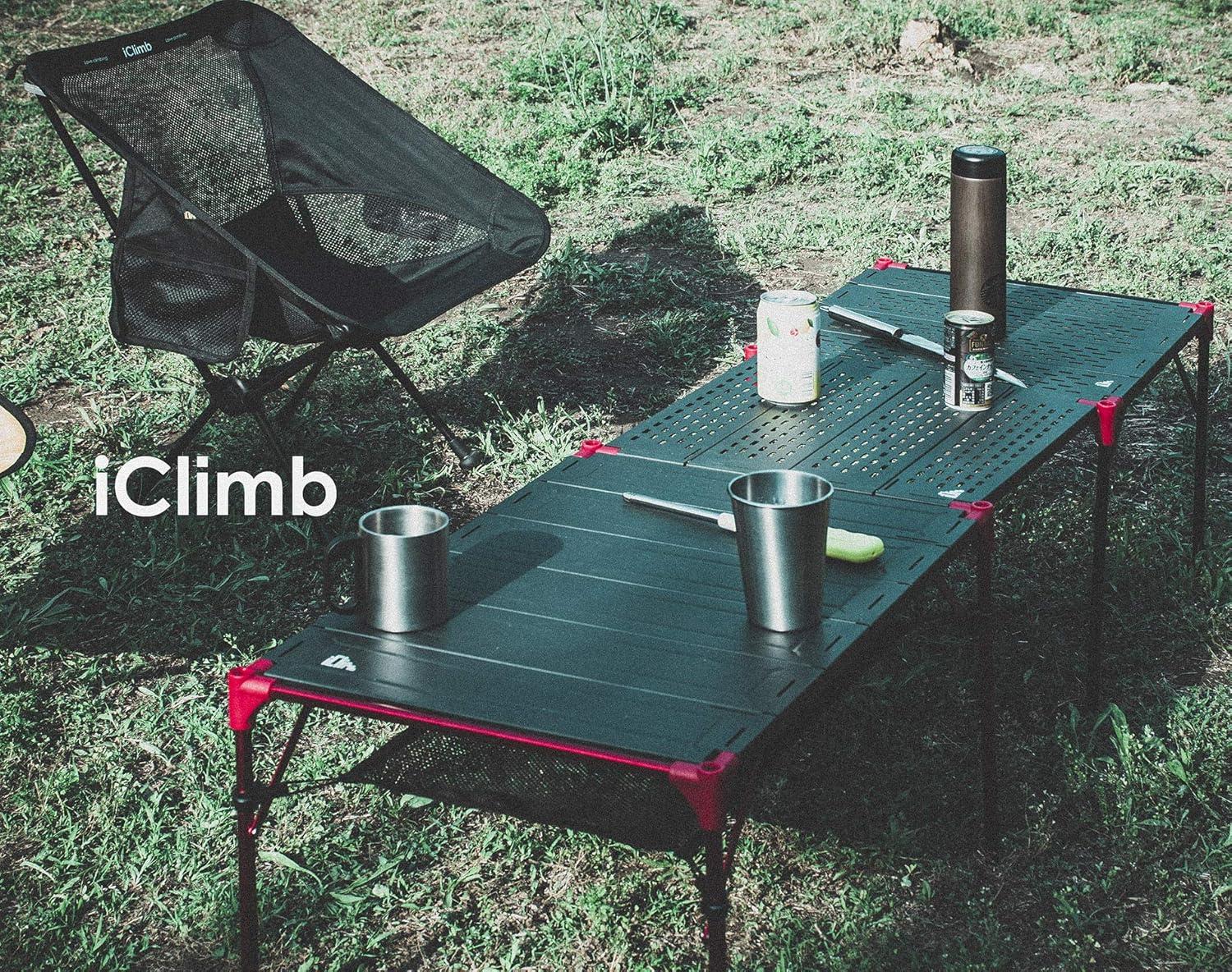 image:imageiClimb Extendable Folding Table Large Tabletop Area Ultralight Compact with Hollow Out Tabletop and Carry Bag for Camping Backpacking Beach Concert BBQ Party Three Size Black LBlack