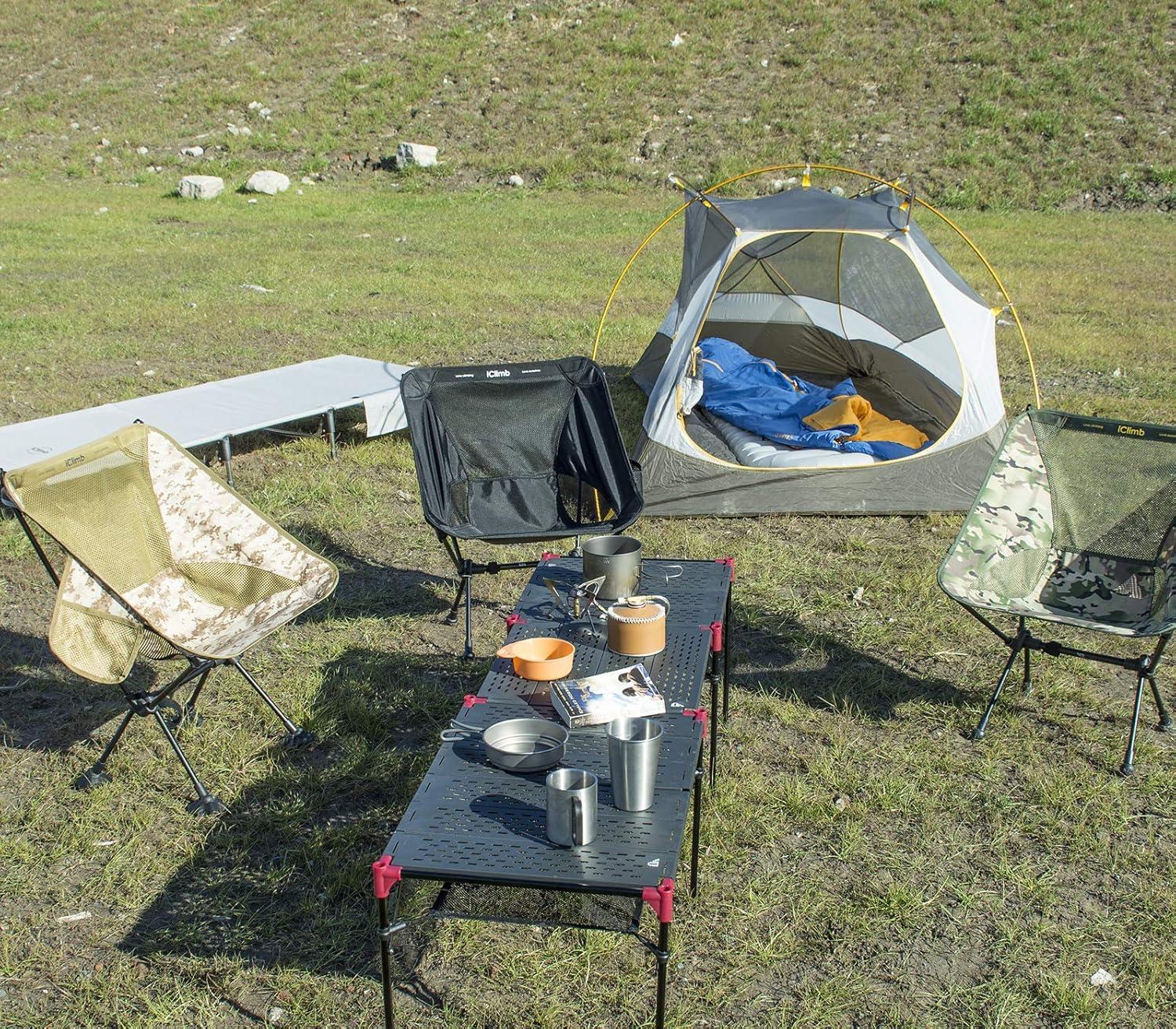 image:imageiClimb Extendable Folding Table Large Tabletop Area Ultralight Compact with Hollow Out Tabletop and Carry Bag for Camping Backpacking Beach Concert BBQ Party Three Size Black LBlack