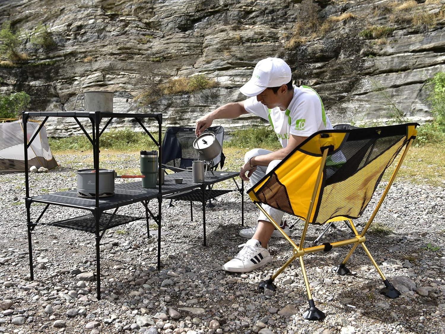 image:imageiClimb Extendable Folding Table Large Tabletop Area Ultralight Compact with Hollow Out Tabletop and Carry Bag for Camping Backpacking Beach Concert BBQ Party Three Size Black LBlack