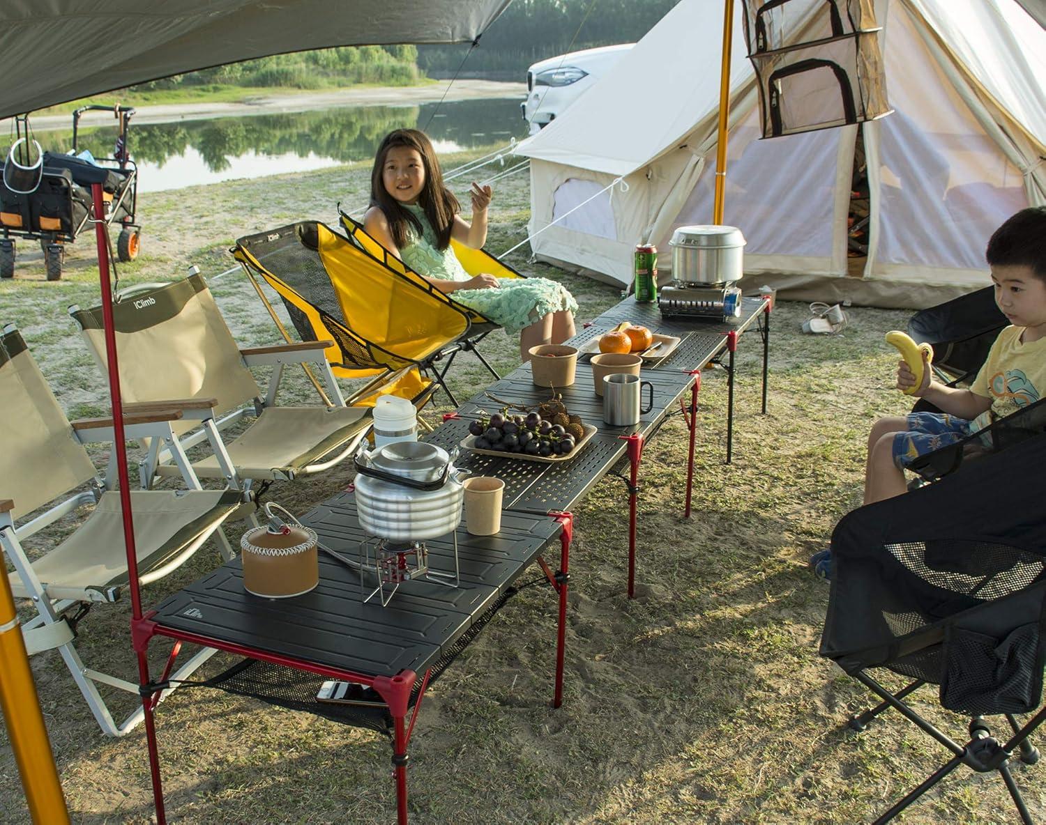 image:imageiClimb Extendable Folding Table Large Tabletop Area Ultralight Compact with Hollow Out Tabletop and Carry Bag for Camping Backpacking Beach Concert BBQ Party Three Size Black LBlack