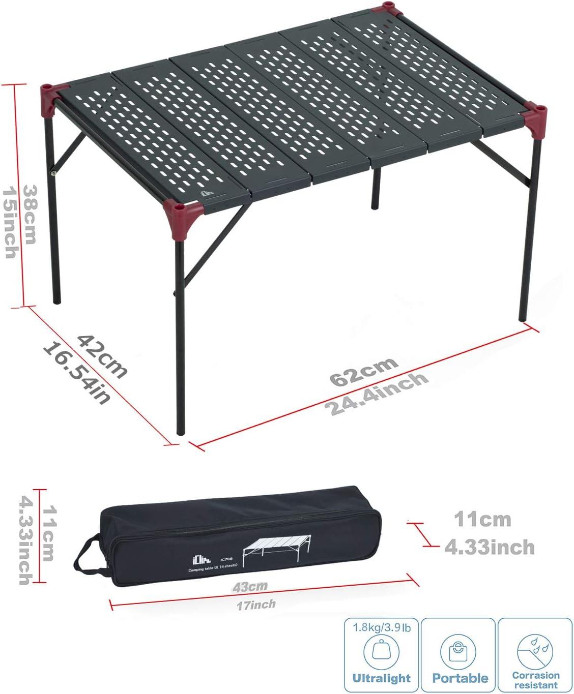 image:imageiClimb Extendable Folding Table Large Tabletop Area Ultralight Compact with Hollow Out Tabletop and Carry Bag for Camping Backpacking Beach Concert BBQ Party Three Size Black LBlack