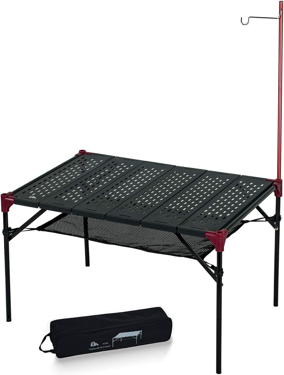 image:imageiClimb Extendable Folding Table Large Tabletop Area Ultralight Compact with Hollow Out Tabletop and Carry Bag for Camping Backpacking Beach Concert BBQ Party Three Size Black LBlack