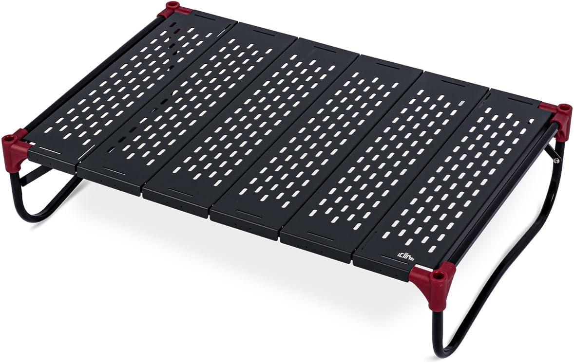 image:imageiClimb Extendable Folding Table Large Tabletop Area Ultralight Compact with Hollow Out Tabletop and Carry Bag for Camping Backpacking Beach Concert BBQ Party Three Size Black LBlack