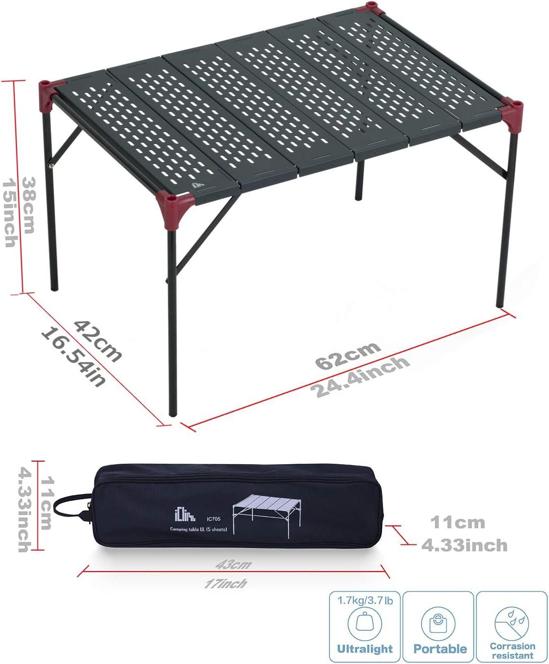 image:imageiClimb Extendable Folding Table Large Tabletop Area Ultralight Compact with Hollow Out Tabletop and Carry Bag for Camping Backpacking Beach Concert BBQ Party Three Size Black LBlack