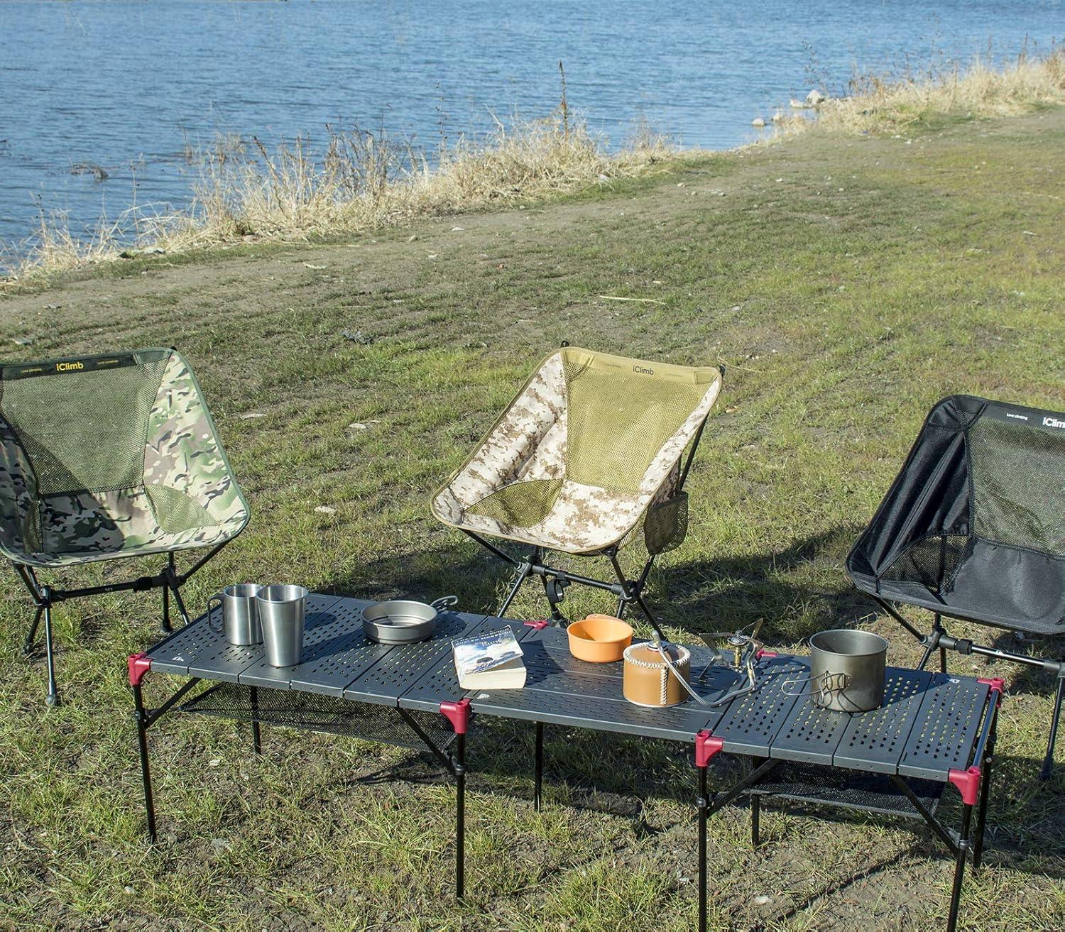 image:imageiClimb Extendable Folding Table Large Tabletop Area Ultralight Compact with Hollow Out Tabletop and Carry Bag for Camping Backpacking Beach Concert BBQ Party Three Size Black LBlack