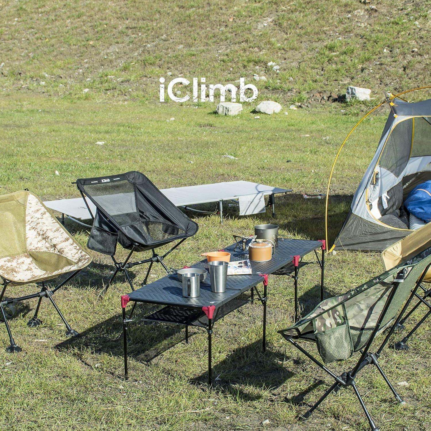 image:imageiClimb Extendable Folding Table Large Tabletop Area Ultralight Compact with Hollow Out Tabletop and Carry Bag for Camping Backpacking Beach Concert BBQ Party Three Size Black LBlack