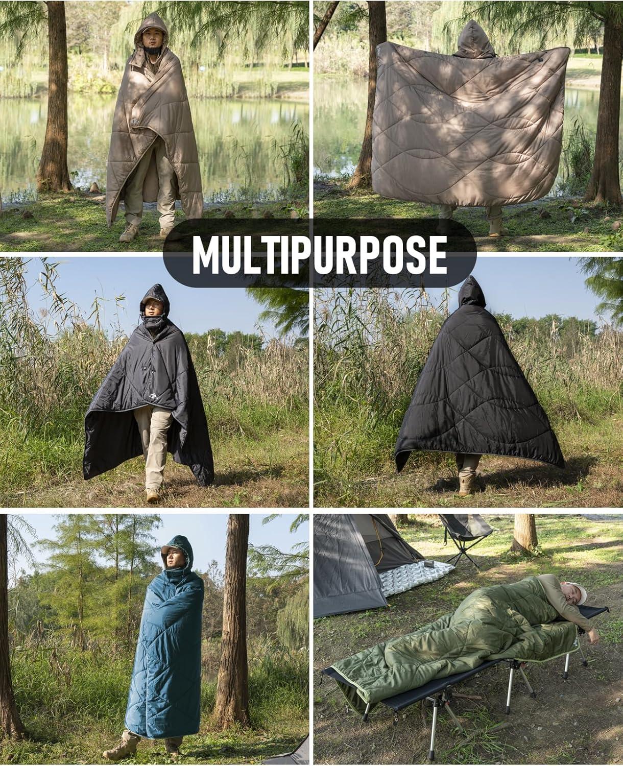 image:imageiClimb Heated Camping Blanket with Hood and 5V 5000mAH Battery Pack GreenBlue