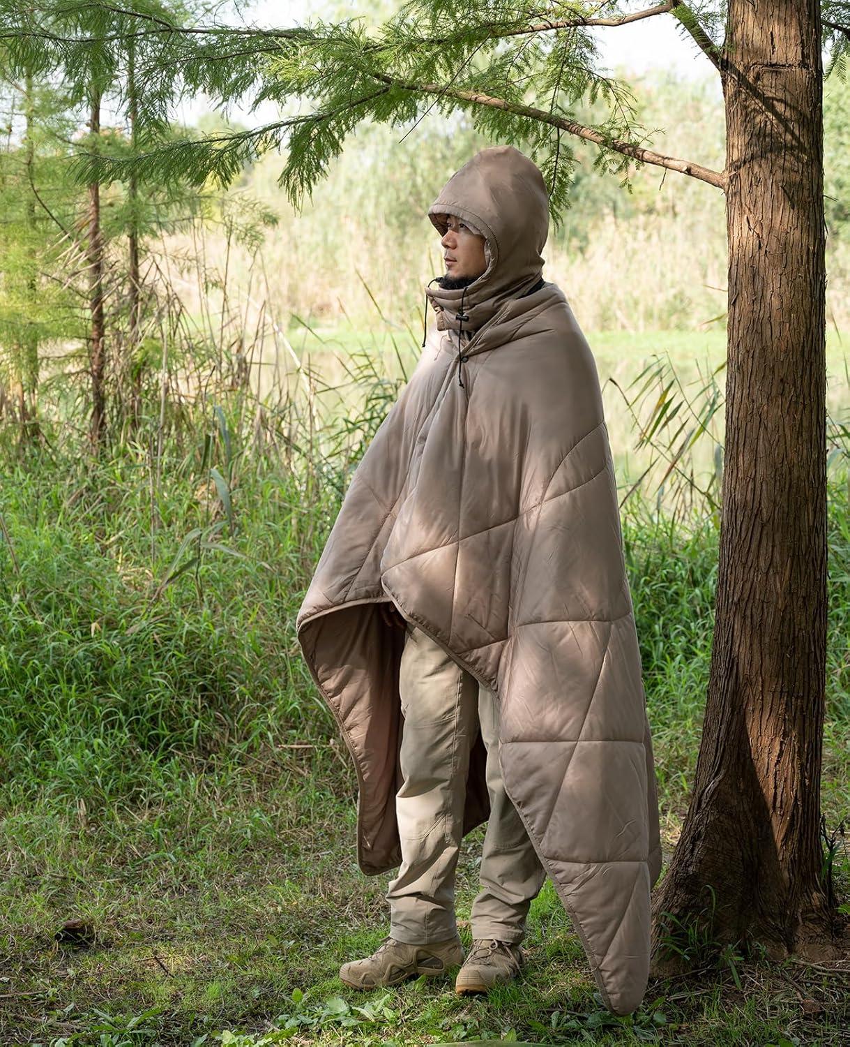 image:imageiClimb Heated Camping Blanket with Hood and 5V 5000mAH Battery Pack GreenDark Grey