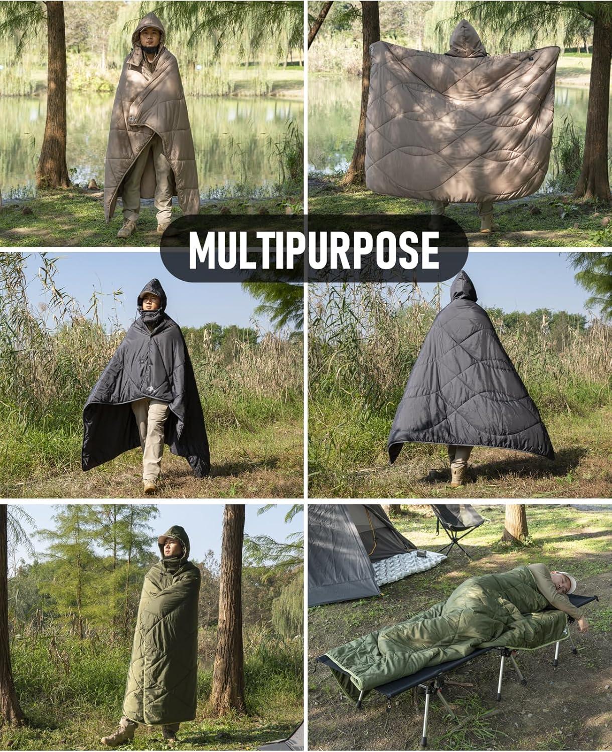 image:imageiClimb Heated Camping Blanket with Hood and 5V 5000mAH Battery Pack GreenKhaki