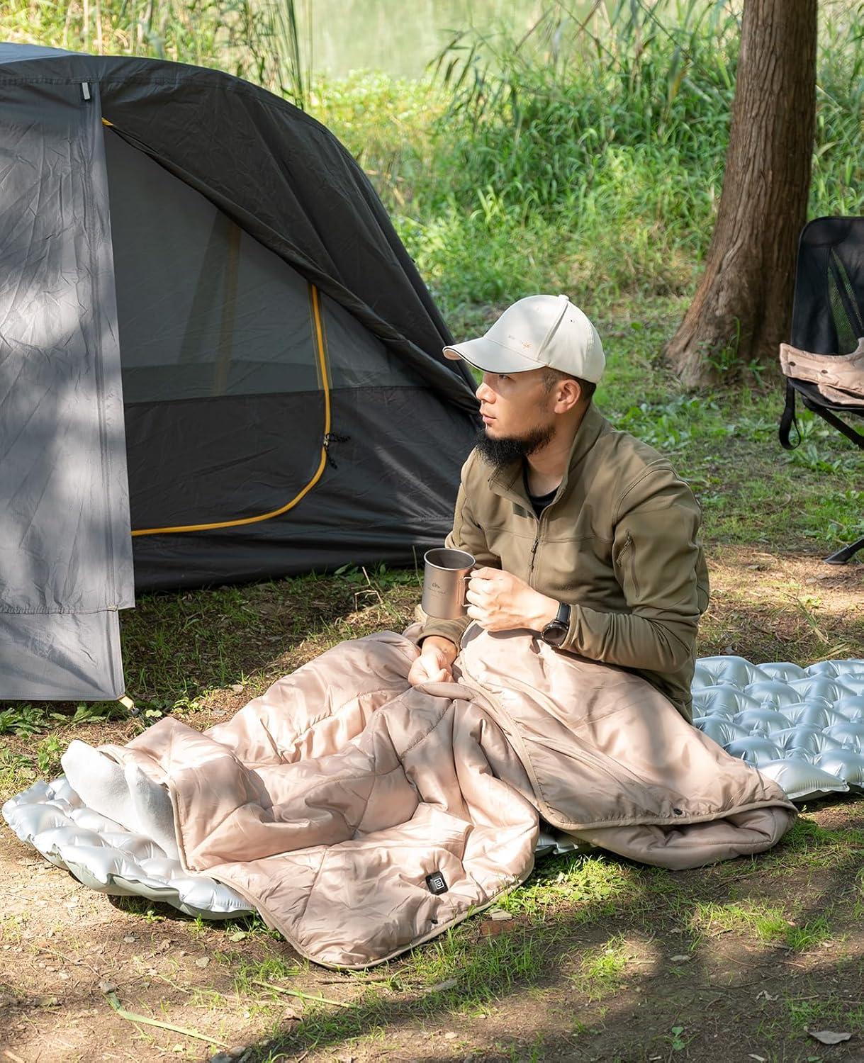 image:imageiClimb Heated Camping Blanket with Hood and 5V 5000mAH Battery Pack GreenKhaki