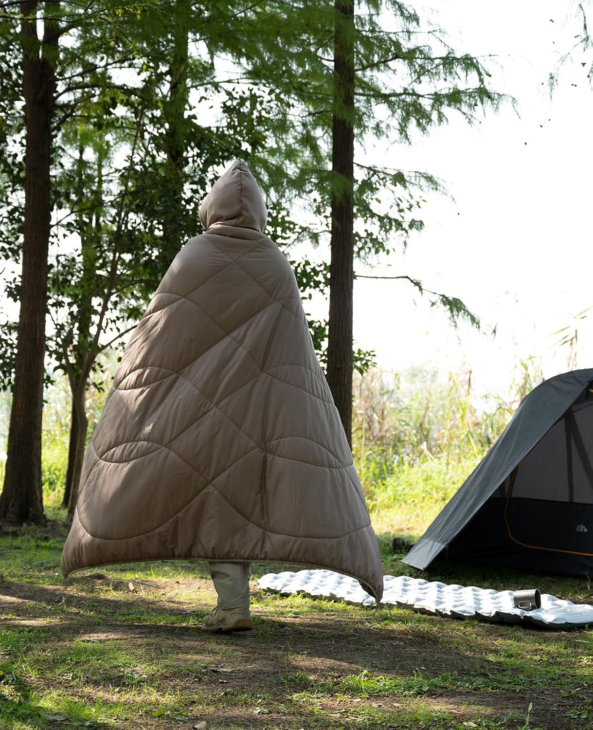 image:imageiClimb Heated Camping Blanket with Hood and 5V 5000mAH Battery Pack GreenKhaki
