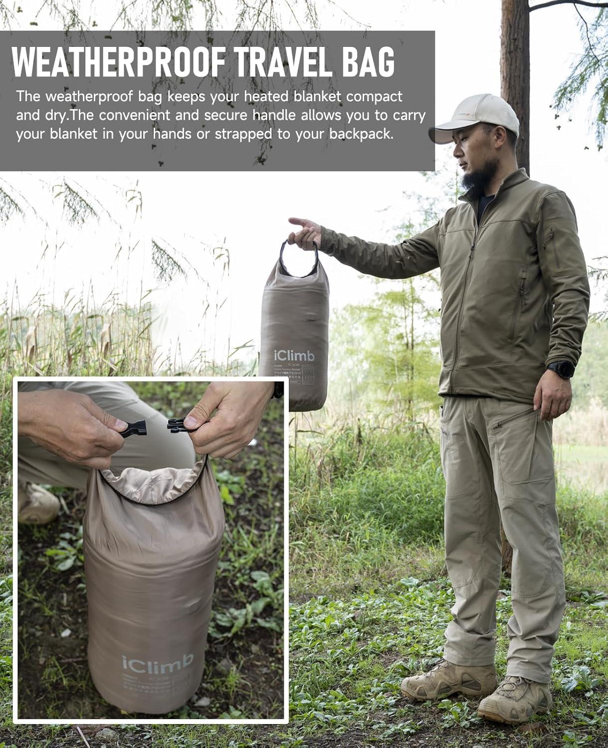 image:imageiClimb Heated Camping Blanket with Hood and 5V 5000mAH Battery Pack GreenKhaki