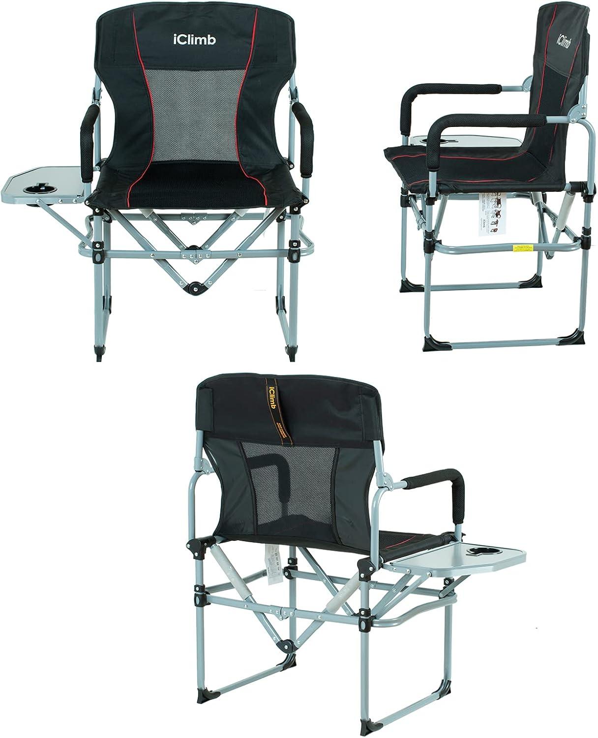 image:imageiClimb Heavy Duty Compact Camping Folding Mesh Chair with Side Table and HandleBlack 1pc