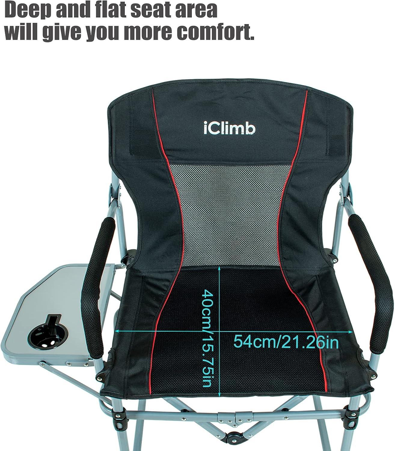 image:imageiClimb Heavy Duty Compact Camping Folding Mesh Chair with Side Table and HandleBlack 1pc