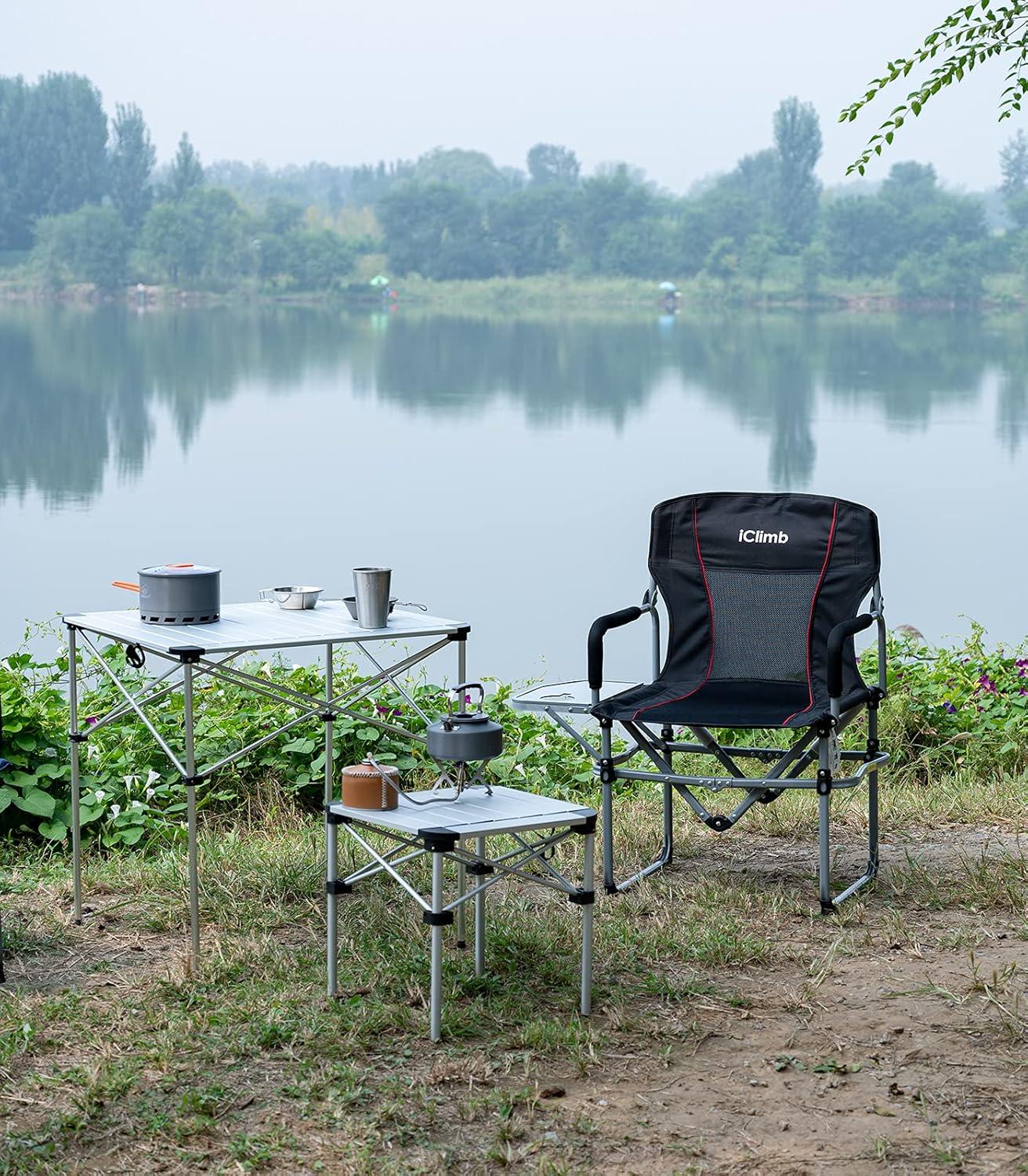 image:imageiClimb Heavy Duty Compact Camping Folding Mesh Chair with Side Table and HandleBlack 1pc