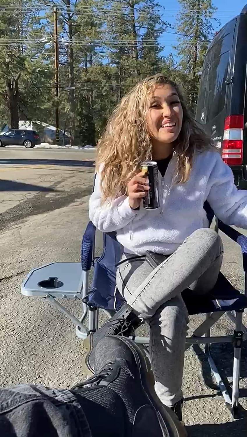 image:imageiClimb Heavy Duty Compact Camping Folding Mesh Chair with Side Table and HandleBlack 2pc