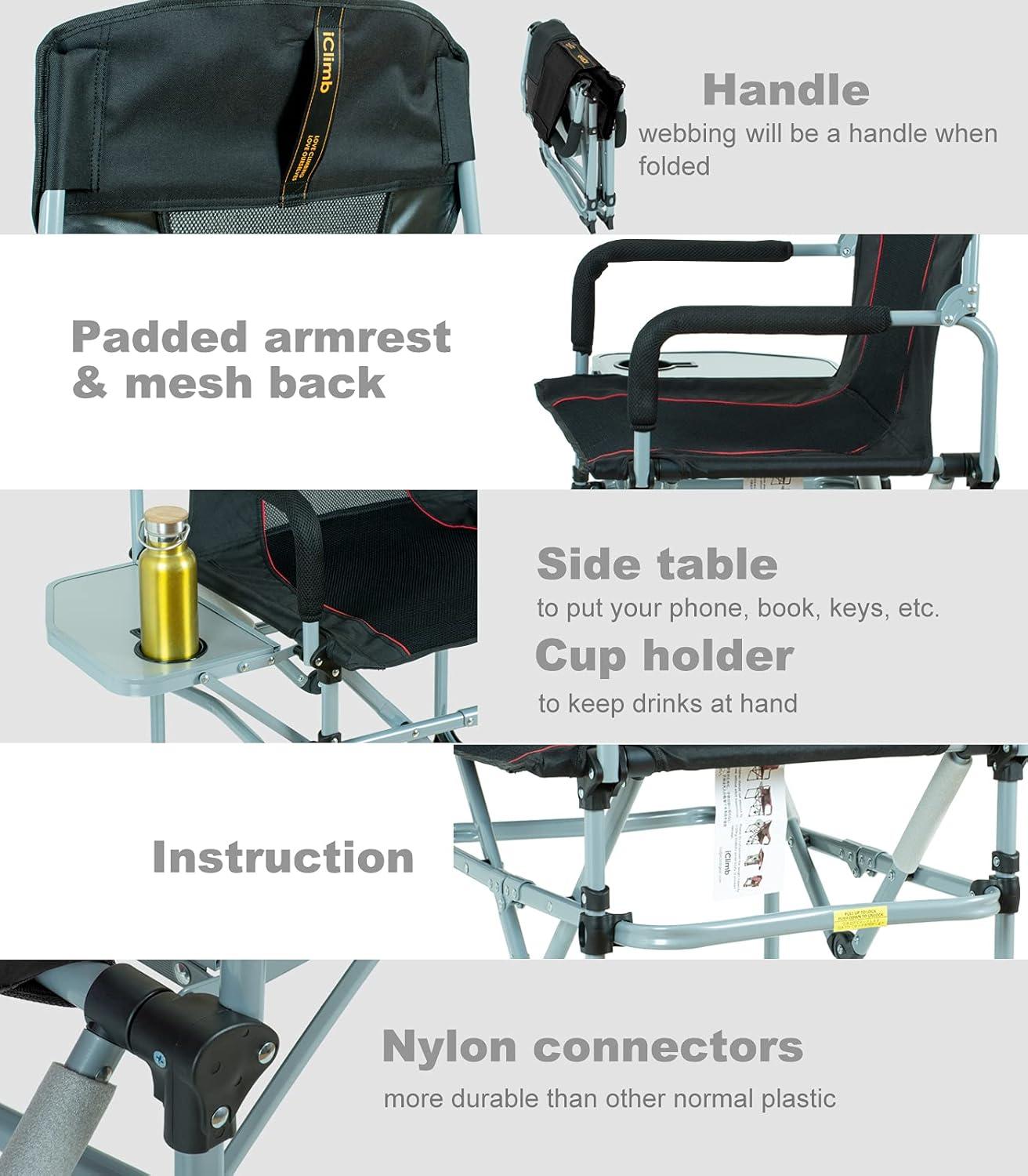 image:imageiClimb Heavy Duty Compact Camping Folding Mesh Chair with Side Table and HandleBlack 2pc