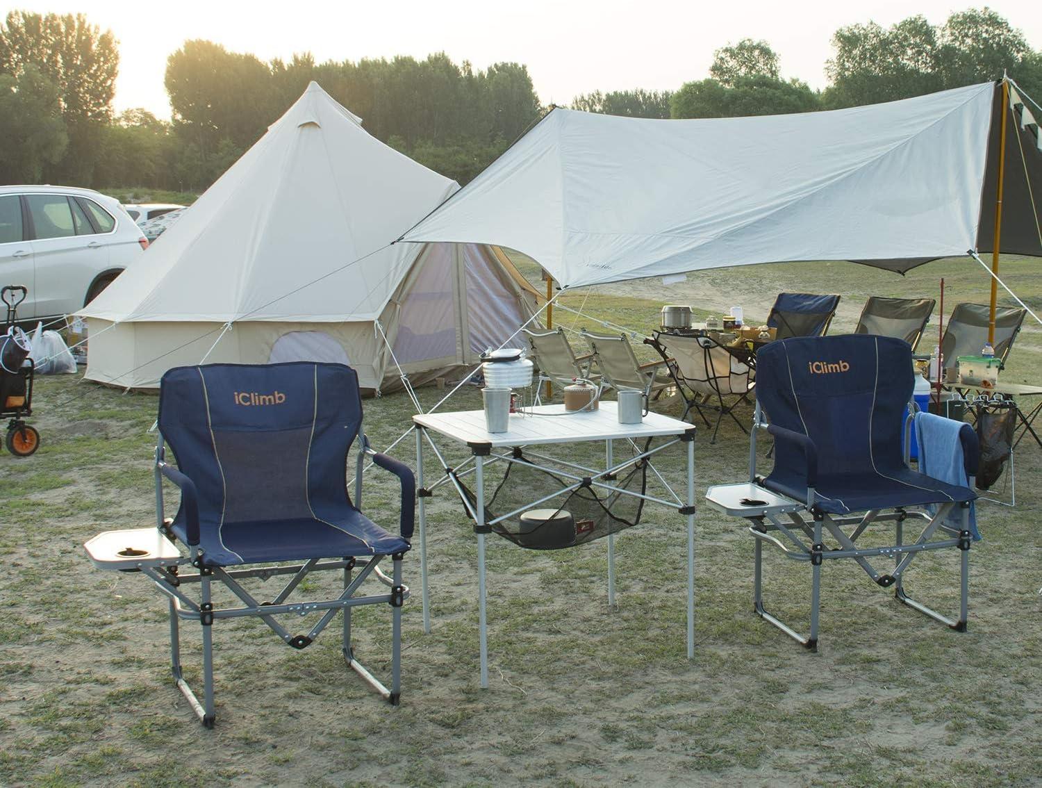 image:imageiClimb Heavy Duty Compact Camping Folding Mesh Chair with Side Table and HandleBlack 2pc