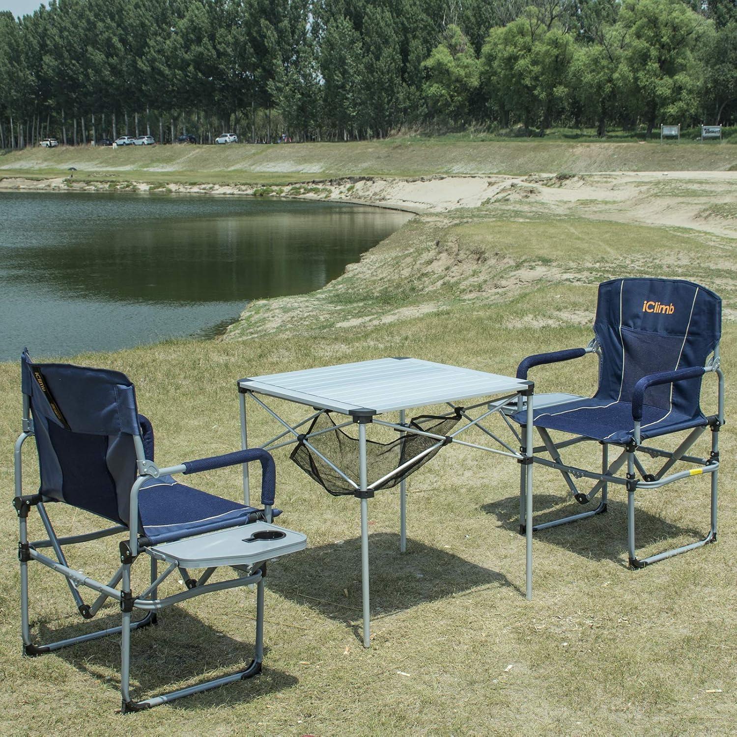 image:imageiClimb Heavy Duty Compact Camping Folding Mesh Chair with Side Table and HandleNavy 1pc