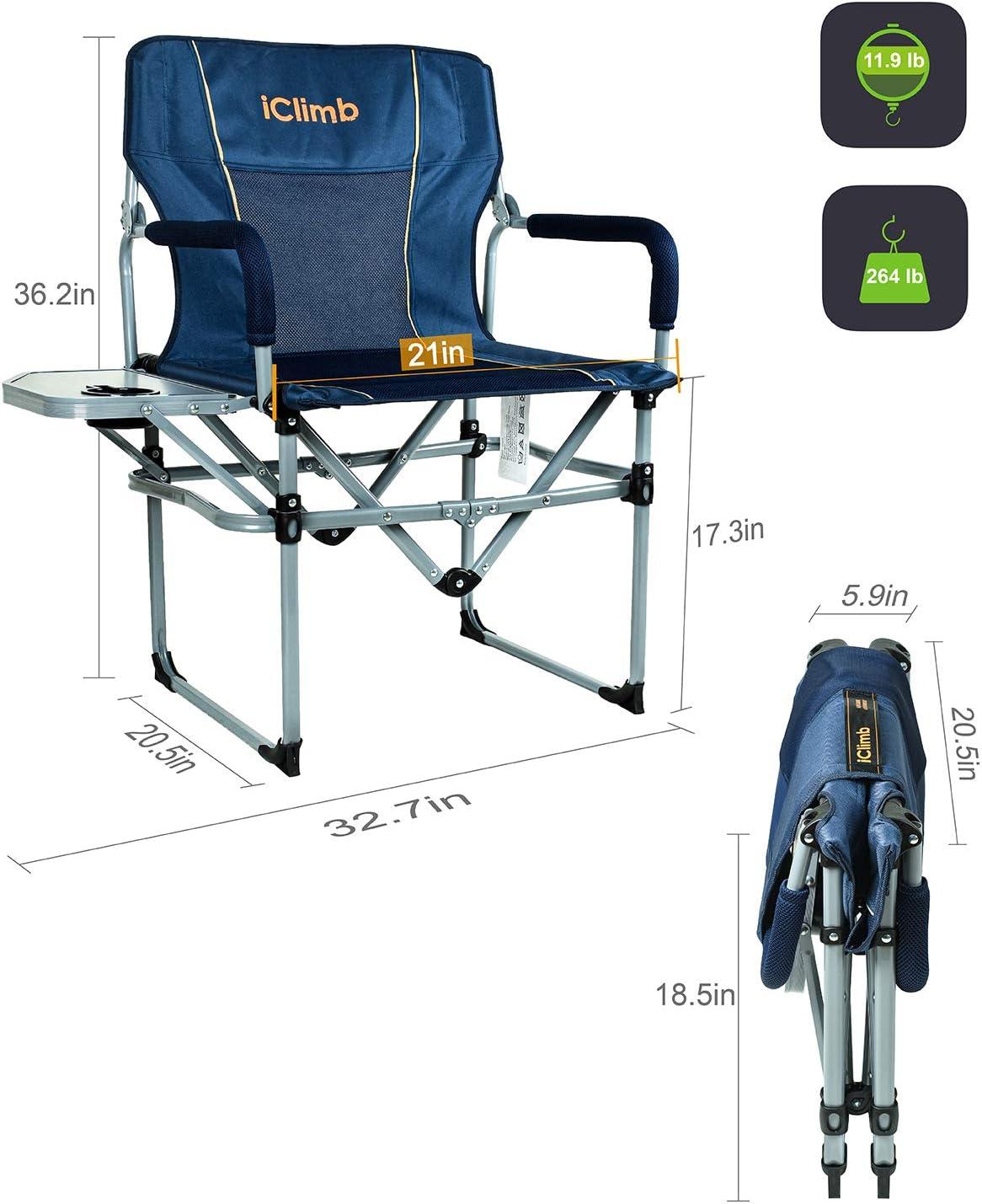 image:imageiClimb Heavy Duty Compact Camping Folding Mesh Chair with Side Table and HandleNavy 1pc