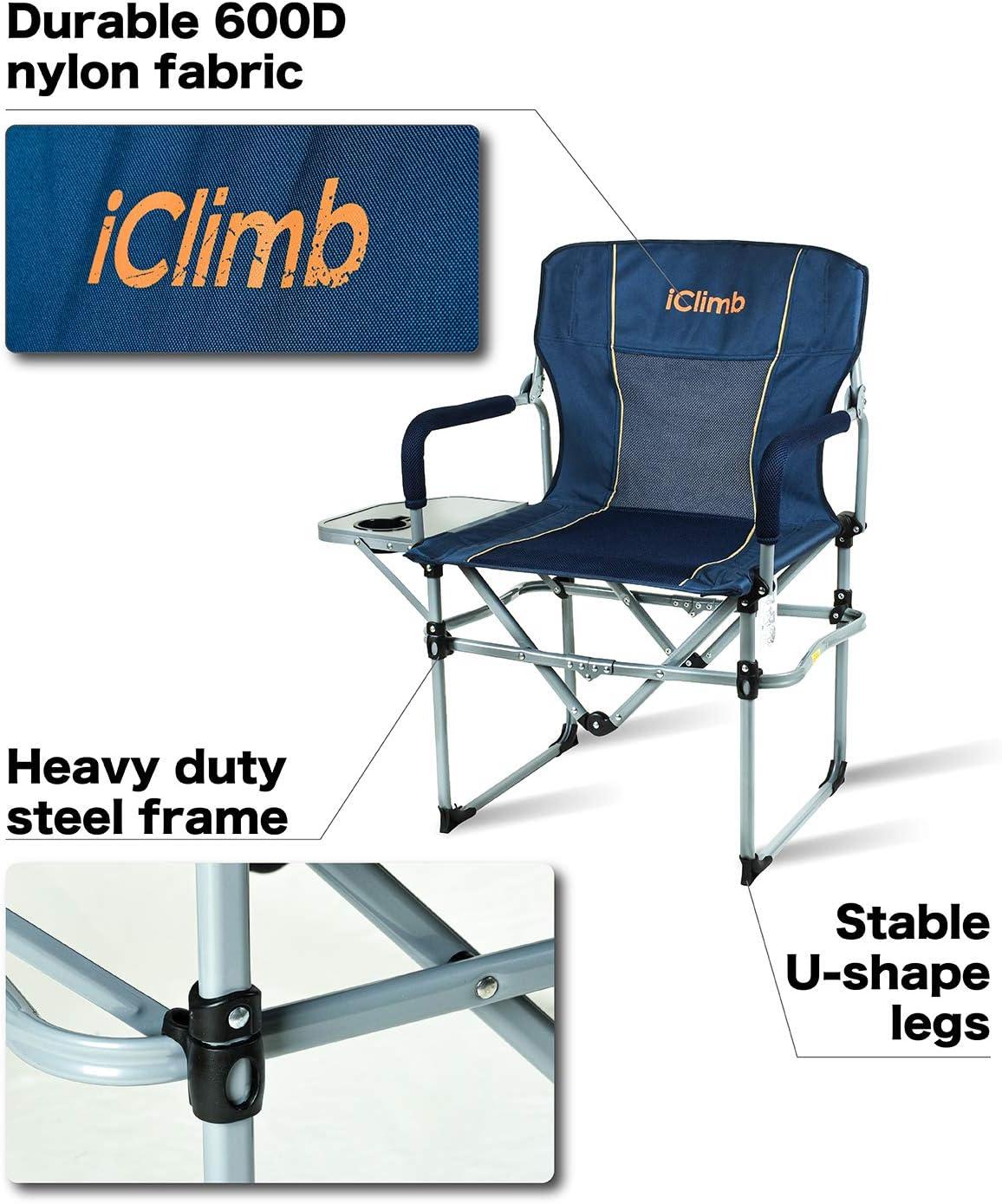 image:imageiClimb Heavy Duty Compact Camping Folding Mesh Chair with Side Table and HandleNavy 2pc