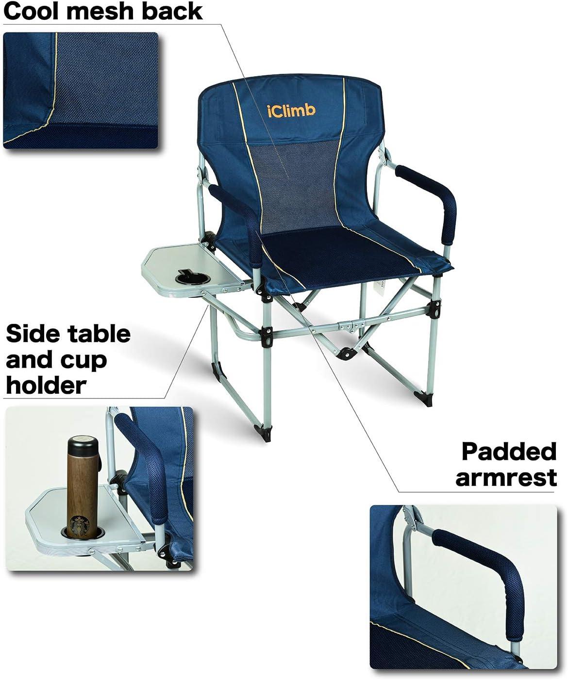 image:imageiClimb Heavy Duty Compact Camping Folding Mesh Chair with Side Table and HandleNavy 2pc