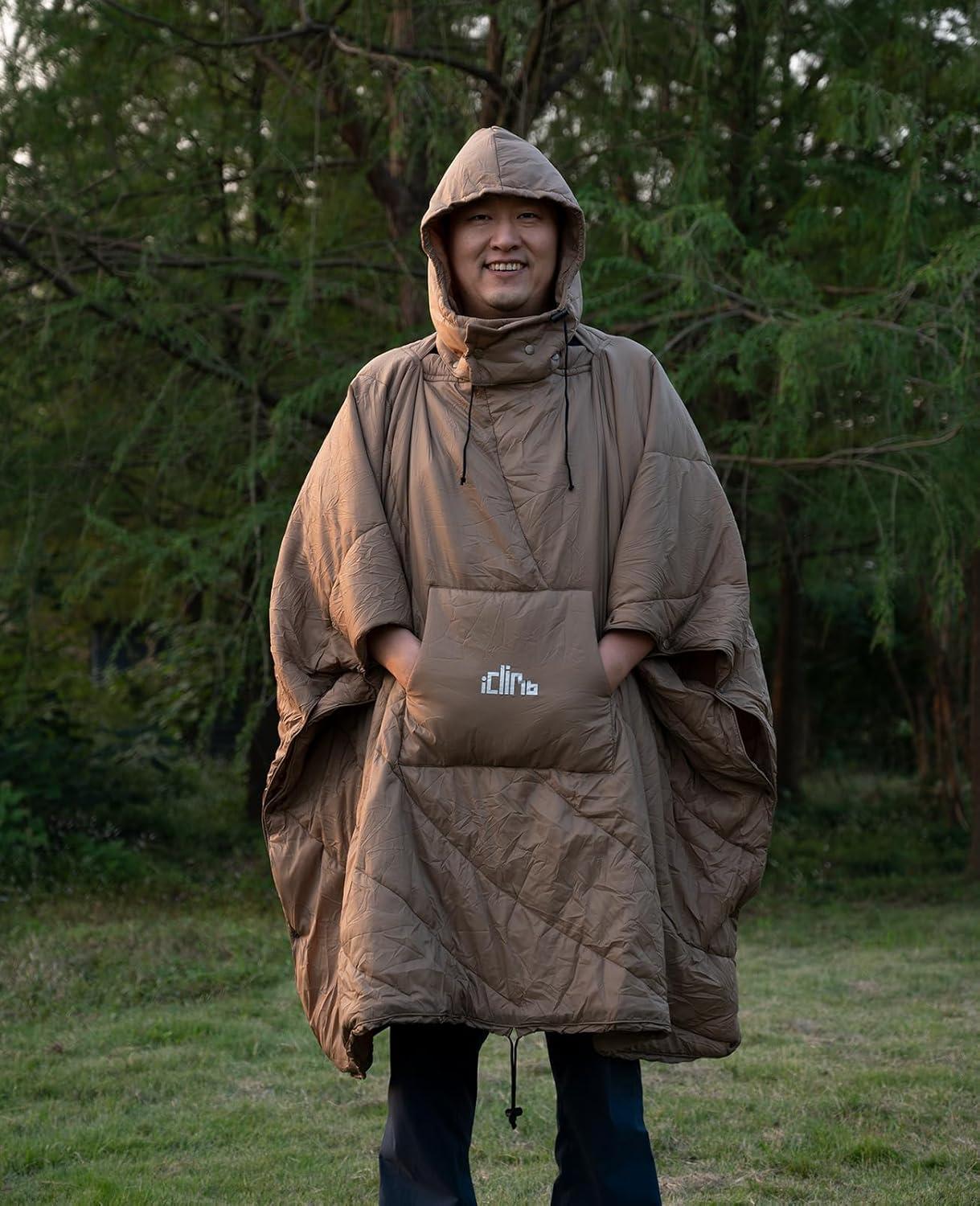 image:imageiClimb Hooded 3M Thinsulate Insulation Warm Camping Blanket Wearable Poncho Ultralight CompactBlack