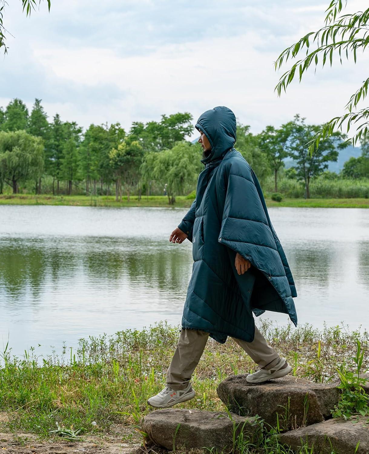 image:imageiClimb Hooded 3M Thinsulate Insulation Warm Camping Blanket Wearable Poncho Ultralight CompactBlue